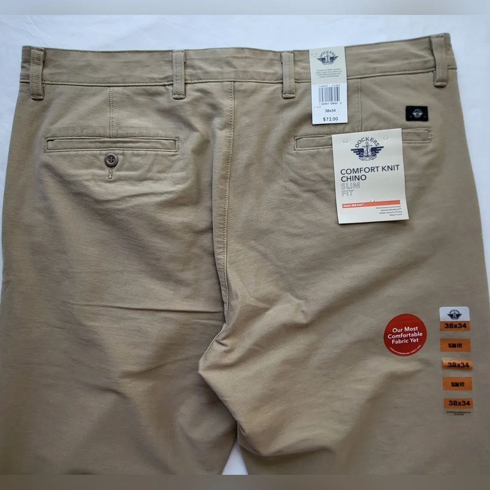DOCKERS Comfort Knit Slim Fit Chinos | Tan | 38 x 34    (NWT) - Picture 3 of 12